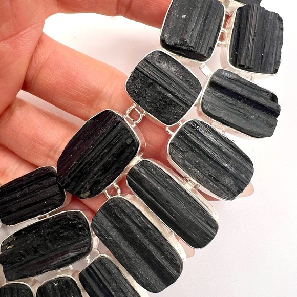 925 Natures Shield Black Tourmaline GODDESS Collar Bib Necklace - Picture 5 of 9